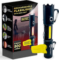 Dr. Mike's Doggie Doo All Rechargeable Flashlight with Poop Bag Dispenser, 6 Mode High Lumen Heavy Duty Flashlight with Sidelight, Self Defense Clip On Flashlight for Dog Leash with Waste Bags