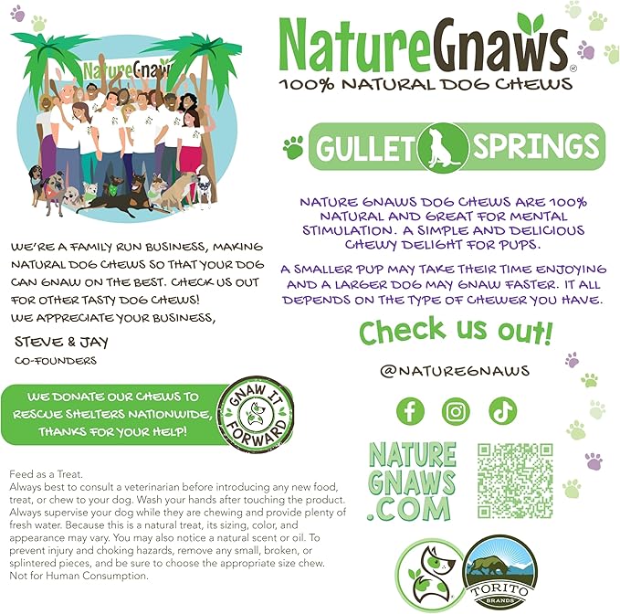 Nature Gnaws Beef Gullet Springs for Dogs 7-8" (12 Count) - Natural Beef Jerky Stick Dog Chew Treats - Rawhide Free
