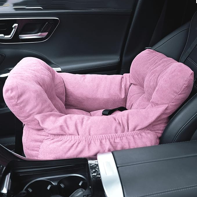 Pet Car Booster Seat for Small Dogs up to 25 lbs with Safety Straps, Storage Pockets, Travel Carrier Bed with Detachable Cover, Machine Washable (Pink)