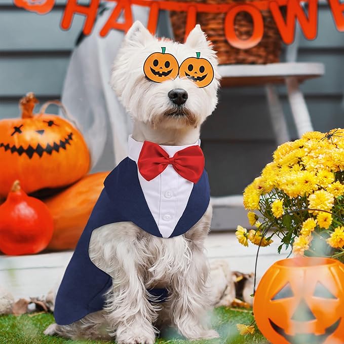 PUMYPOREITY Medium Dog Bowtie Tuxedo Suit, Cat Tuxedo, Dog Wedding Outfit - 2 Pieces/Pack, M, Blue
