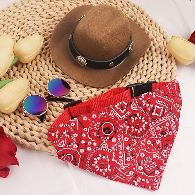 Pet Cowboy Hats Dog Cat Halloween Costumes Cute West Cowboy Hat Bandana Festival Cosplay Accessories (Brown+Red - Medium)
