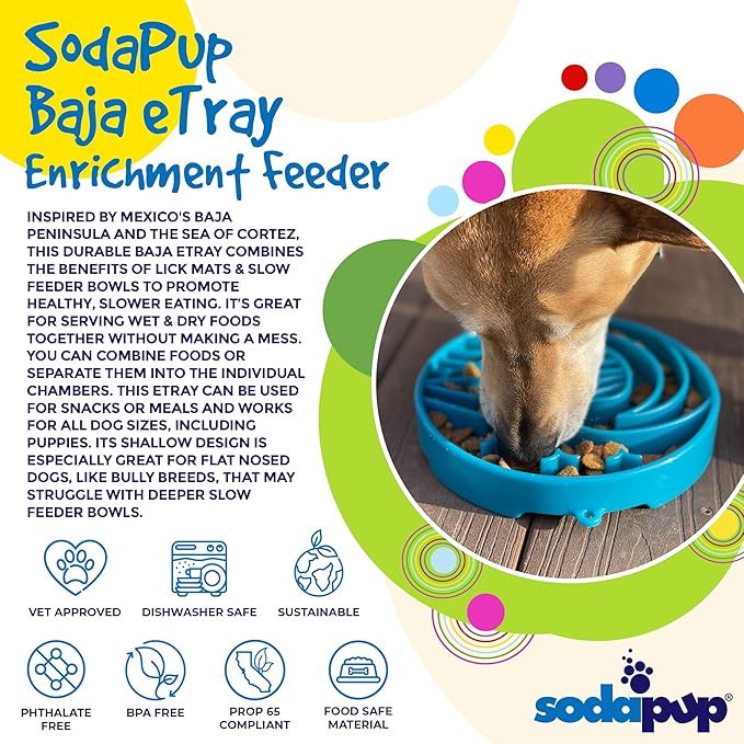 SodaPup Baja eTray – Durable Enrichment Feeder Made in USA from Non-Toxic, Pet-Safe, Food Safe Material for Mental Stimulation, Calming, Slowing Down Eating, Healthy Digestion, & More