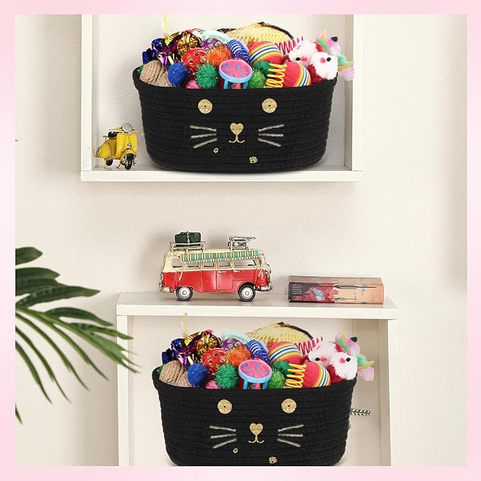 Zopeal 58 Pcs Cat Storage Basket Gift Toys Set, Colorful Flashing Balls Pet Bell Crinkle Balls Spring Toys Attract Cat to Swat, Hunt, Interactive for Pet(Black,9.8 Inch)