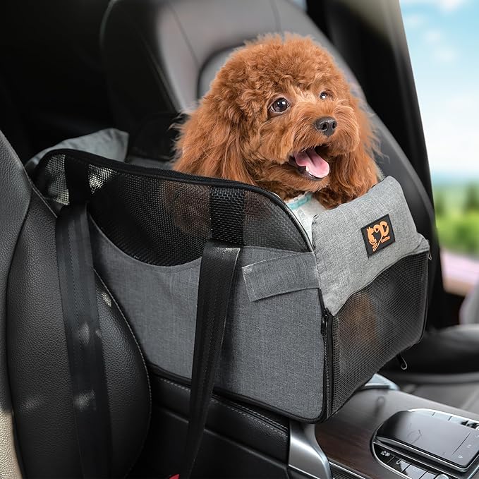 Center Console Dog Car Seat for Small Dogs with Mesh, Dog Booster Seat with Upgraded Safety Tethers, Detachable Washable Pet Car Seat Travel Bed Under 25lbs(Mesh)