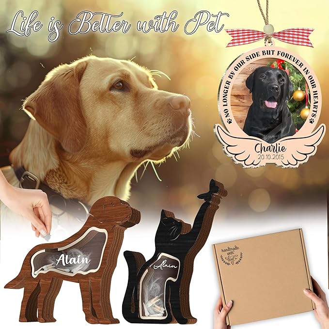 Personalized Dog Hair Keepsake Box Wooden Fur Gift Unique Dog Shape Standable Tabletop Art Decor Pet Memorial Idea Gift for Pet Parents Family Friend Storing Hair Teeth Ashes