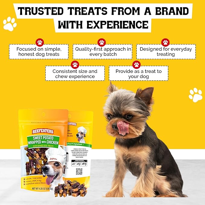 Beefeaters Sweet Potato Wrap with Chicken – Dog Treat. No Corn, Wheat, Soy or Gluten, Low Fat, Whole Muscle Jerky, Ideal for Training & Snacks