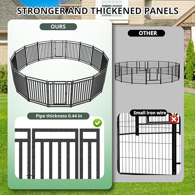 Dog Fence Outdoor for Yard Indoor Dog Playpen 32" Height 16 Panels Portable Dog Pen Metal Dog Kennel for RV Camping(Black-Silver)