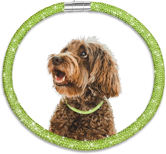 Stylish and Luxurious Diamond Dog Collar,Magnetically Absorbent Clasp,Full Diamond Design,Perfect for Wedding and Everyday Walking - Green Diamons Necklace Collar for Medium Dogs,16''