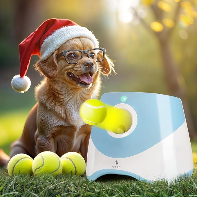 Automatic Dog Ball Launcher for Small Dogs – Dog Ball Thrower Fetch Machine - Indoor Outdoor Interactive Toy with 3 Mini Tennis Balls 2 Inch