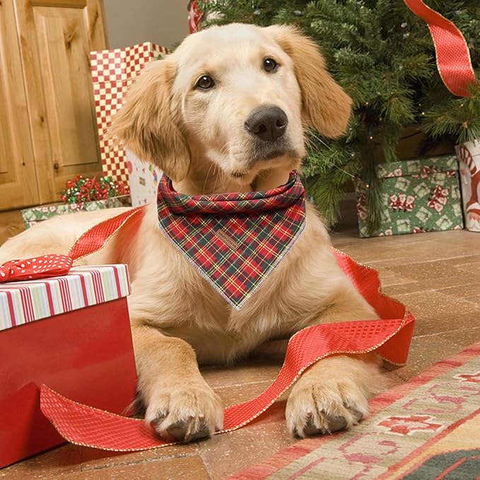 Elegant little tail Dog Bandana, Christmas Dog Bandana 1PC Dog Bandanas Holiday Bib Scarf Soft Washable Square Dog Scarf Adjustable Dog Kerchief for Small Medium Large Dogs