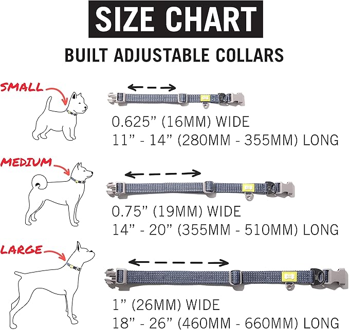 BUILT PET NightSafe Reflective Adjustable Dog Collar, Helps You See Animals in The Dark, High Visibility Evening & Winter Dog Walking Safety Collar with Light Reflecting Trim, Large, 46 – 66cm, Blue
