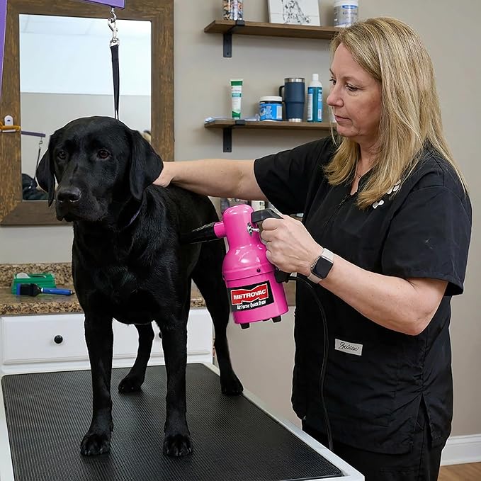METROVAC Quick Draw Compact Pet Dryer - Dog Vacuum for Shedding Grooming - Hot Pink & Single Speed