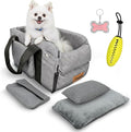 Center Console Dog Car Seat for Small Dogs & Puppies - Travel Carrier for Console with Built-in Safety Leash, Foldable Design, Dual-Sided Cushion, Puppy Booster & Bonus Yellow Chew Toy (Yellow)