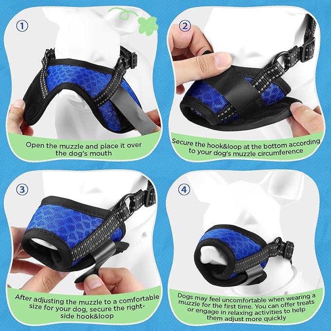 Dog Muzzle,Soft Breathable Mesh, Adjustable Loop Pets Drinkable Anti-Biting Muzzle for Small, Medium, Large Dogs | Lightweight, Comfortable, Easy to Wear-Blue L