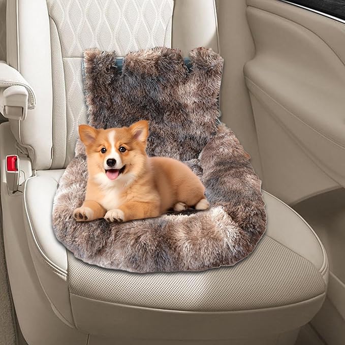 Pet Car Seat – Plush Travel Cat Booster, Non Slip Pet Cushion | Cozy Car Bed for Small Medium Large Puppy Kitten, Vehicle Adventures, Road Trip Travel, Truck Backseat, Camping, Vet Visit and SUV Ride