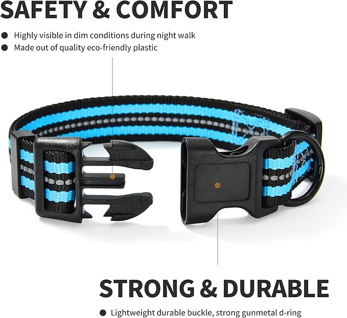 Mile High Life Reflective Dog Collar | Nylon Pet Collars wiith Buckle | Light Weight Puppy Collars | Light Blue Dog Collars for Small Dogs (Light Blue, X-S)