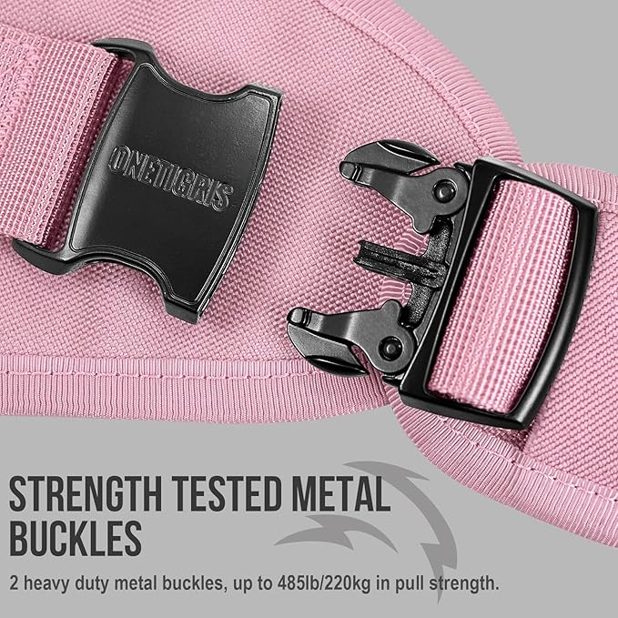 OneTigris Large Tactical Dog Harness, No Pulling Adjustable Dog Vest Harness, Heavy Duty Dog Harness with Handle, Large Hook and Loop Panels for Patch(Pink,L)