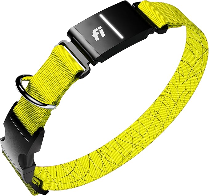 New Fi Series 3+ Smart Dog Tracker Collar [12 Month Membership Included] GPS Tracker for Dogs with Health & Behavior Monitoring, Escape Alerts, Waterproof, LED, Apple Watch Compatible (Yellow, Large)