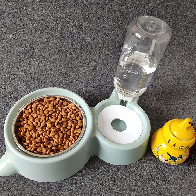 Pet Automatic Feeder Waterer Set Dog Food Water Bowl Stainless Steel Dish Refills Bottle Dispenser Pet Automatic Feeder and Waterer Dog Food Bowl Dispenser Set