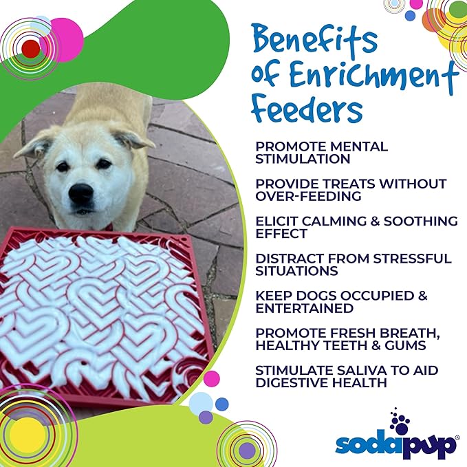 SodaPup Love eMat – Durable Lick Mat Feeder Made in USA from Non-Toxic, Pet-Safe, Food Safe Rubber for Mental Stimulation, Avoiding Overfeeding, Fresh Breath, Digestive Health, Calming, & More