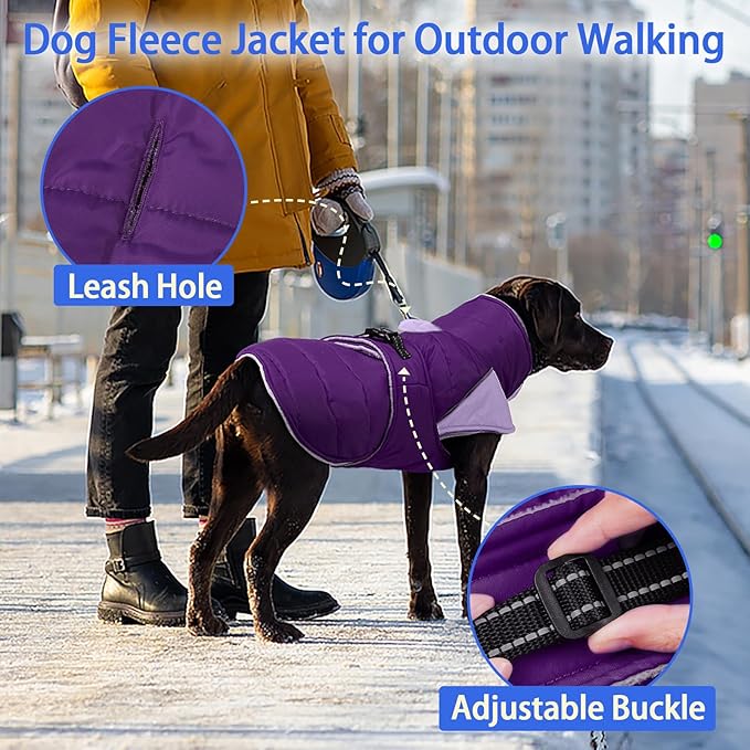 MIGOHI Snowproof Dog Coat - Thick Fleece Dog Jacket with Adjustable Collar, Keep Warm Winter Coat for Medium Dogs Cold Weather Walking Playing,Australian Shepherd,XL,Purple