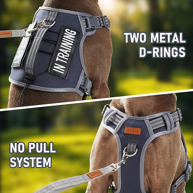 Light Dog Harness for Small Sized Dog Breeds, No-Pull Pet Harness with 2 Leash Clips, Adjustable Soft Padded Dog Vest, Reflective Pet Oxford Vest, Puggle, Terriers, Beagle, Gray, Small