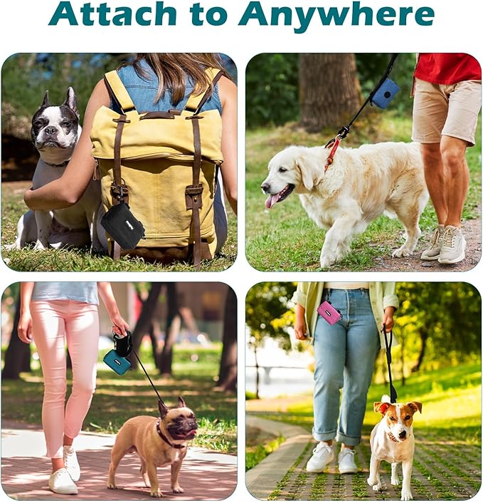 PetBonus Dog Poop Bag Holder, Portable Pet Waste Bag Dispenser, 2 Pouches for Treats and Walking Accessories, Fit All Leashes, Includes 1 Roll of Dog Poop Bags (Army Green)
