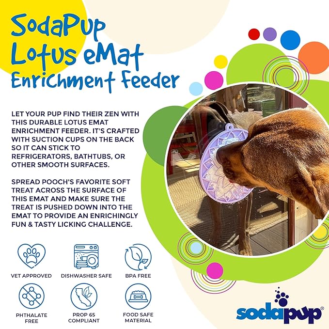 SodaPup Lotus eMat – Durable Enrichment Feeder Made in USA from Non-Toxic, Pet-Safe, Food Safe Rubber for Mental Stimulation, Avoiding Overfeeding, Fresh Breath, Digestive Health, Calming, & More