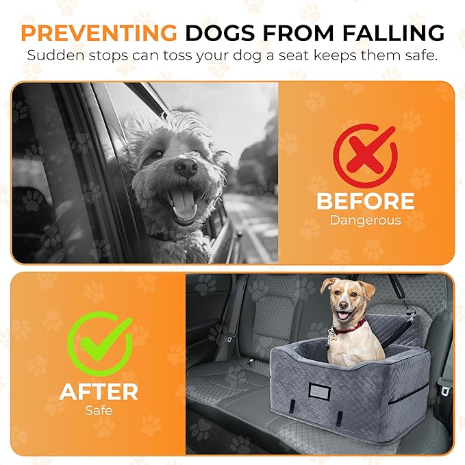 CozyCruiser Dog Car Seat for Small & Medium Dogs – Elevated Booster Seat with Adjustable Safety Leash, Double Seat Belt Protection, Soft Plush Fabric & Storage Pockets – Fits Most Cars, SUVs & Trucks