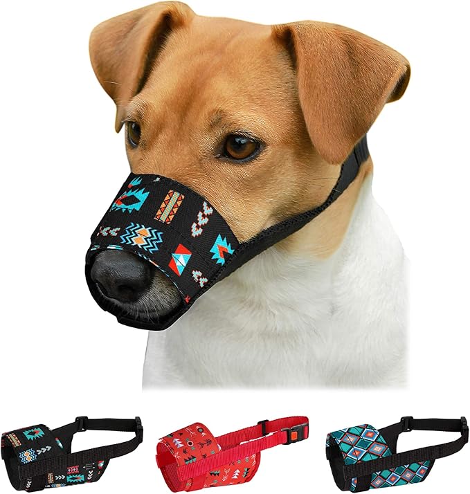 CollarDirect Dog Muzzle - Adjustable Soft Breathable Tribal Nylon Dog Mouth Guard Cover for Small, Medium and Large Dogs, Anti Chewing, Barking & Biting (Pattern 2; S)