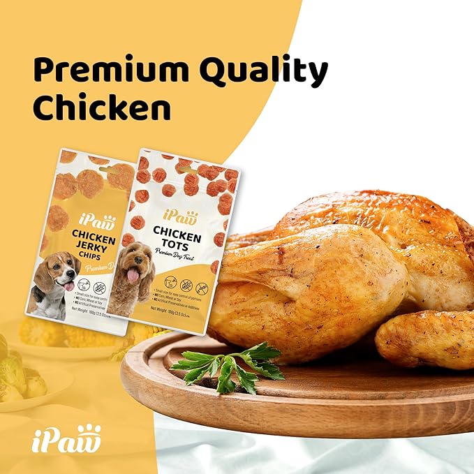 iPaw Chicken Tots Dog Treats for Puppy Training, All Natural Human Grade Dog Treat, Hypoallergenic, Easy to Digest (Chicken Tots), 5 Packs
