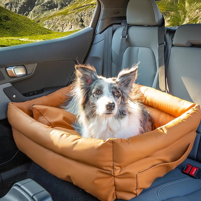 Dog Car Seat, Carseat for Medium Sized Dog, Dogbed for Car Back Seat, Travel Bed with Storage Pockets, Travel Accessories