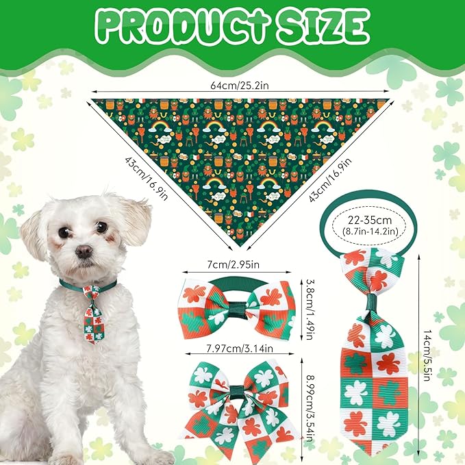 Reginary 120 Pcs Dog Bandanas Bulk Dog Bows Set Bow Ties Cat Scarf Colorful Washable Triangle Pet Kerchief Cute Bib for Summer Small Medium Large Pets Grooming Accessories Costume (St. Patrick's Day)