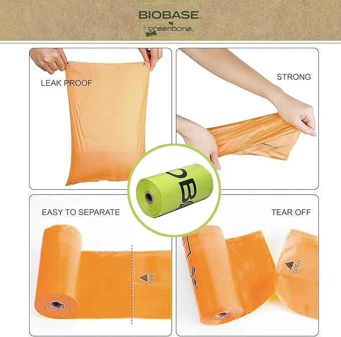 Greenbone Dog Poop Bags Dispenser for Leash – Dog Waste Bags Kit – 4 Rolls (48 Bags), Cornstarch-Based