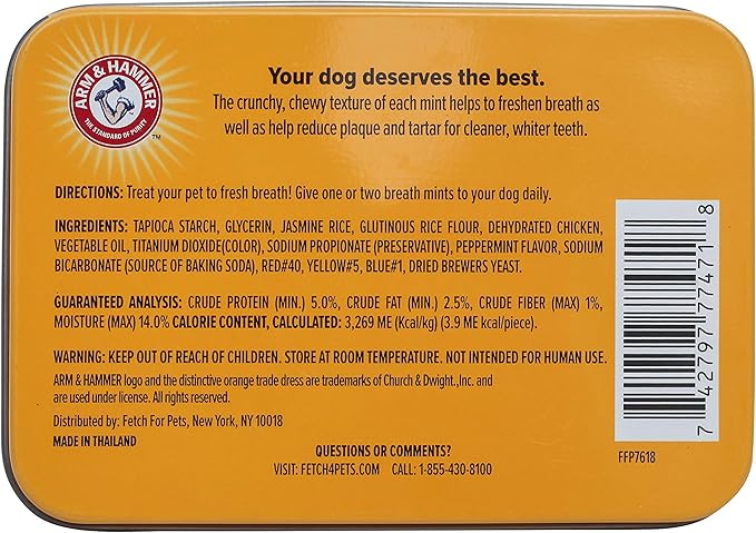 Arm & Hammer for Pets Dog Dental Breath Mints with Baking Soda, Chicken Flavor Dental Treats to Help Freshen Dog Breath and Support Oral Care, Fresh Mint Scent, 1.7 Oz