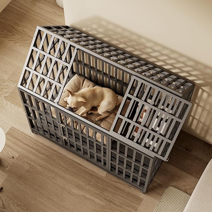 Heavy Duty Dog Crate, ACIDBOLT 52 Inch Indestructible Escape Proof XL Metal Dog Kennel Cage for Large Medium Small Dogs, Indoor High Anxiety Pet Crate with 2 Door, 4 Lockable Wheels and Removable Tray