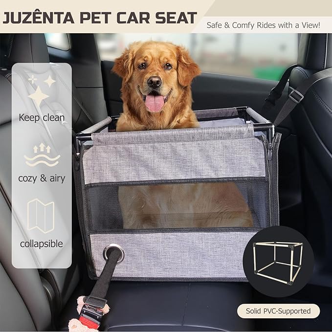 Dog Car Seat for Small to Medium Dogs Under 33lbs, Sturdy Pet Booster Car Seat Travel Carrier with Storage Pockets & Leash Detachable Washable Cover for Cars, SUVs, and Trucks