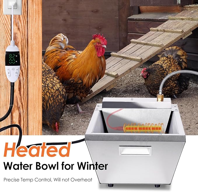 13L Heated Water Bowl for Large Dog and Cat, 3.5 Gallon Heated Chicken Waterer for Winter, Livestock Water Trough with Anti-Chew Cord & 6 Temperature Settings & 24H Timer