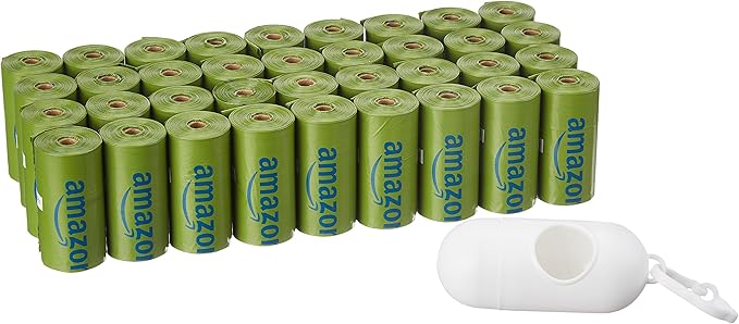 AmazonBasics Enhanced Dog Waste Bag with Dispenser and Leash Clip - 540 Count, Talcum Powder