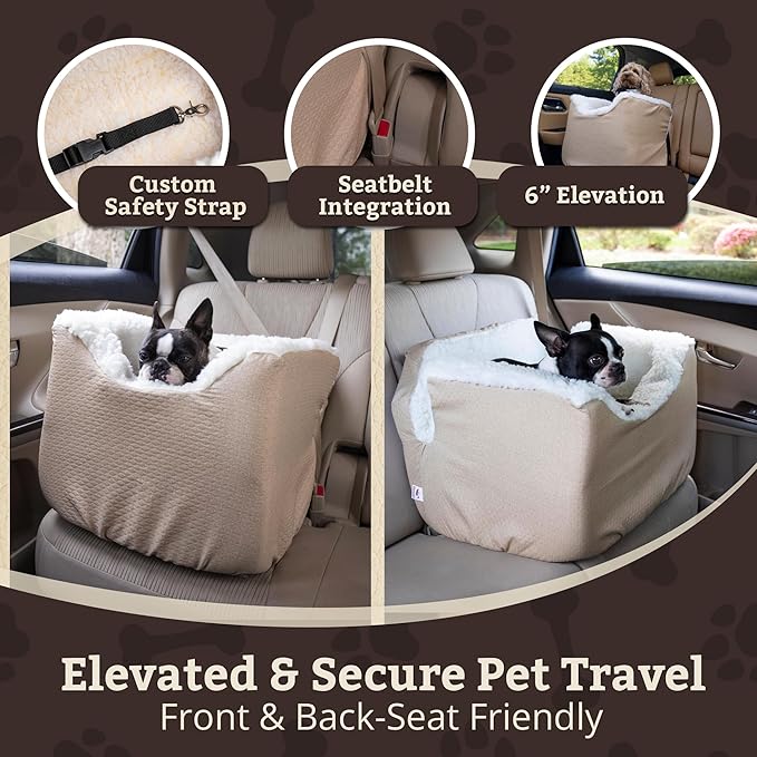 Snoozer Dog Car Seat: Lookout I Dog Booster Car Seat for Pets up to 18lbs, Helps Alleviate Travel Sickness & Fear for Dogs, Removable Washable Cover – Birch Diamond, Size Small