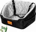 Dog Car Seat for Small Pets, Detachable Washable Pet Booster Seat Under 30lbs, Travel Bed with Storage Pockets and Dog Safety Belt (Black/Grey)
