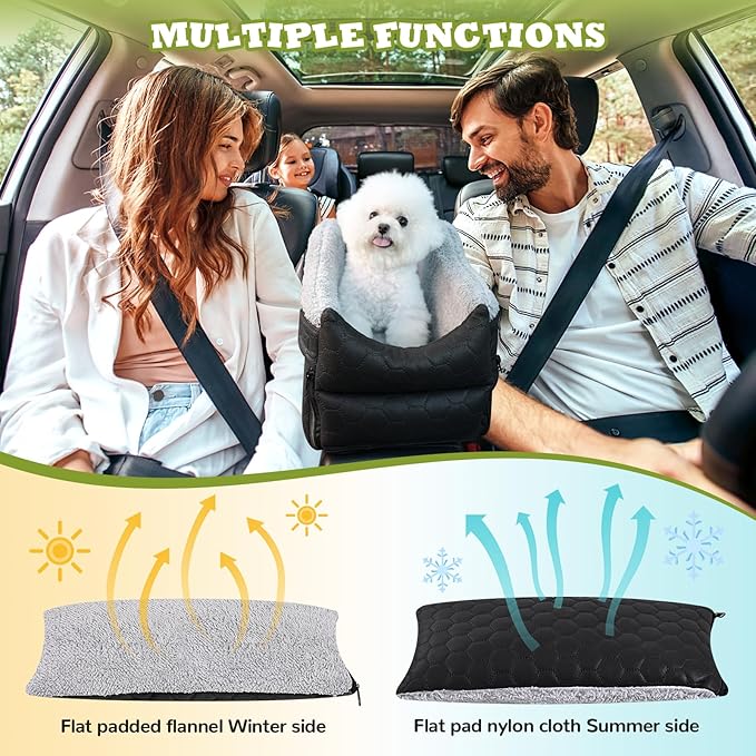 Center Console Dog Car Seat, Detachable Washable Dog Booster Seat, Adjustable Safety Belts and Built-in Leash Pet Carseat, Portable Puppy Travel Carrier with Cushion for Small Dogs Cat(Black)
