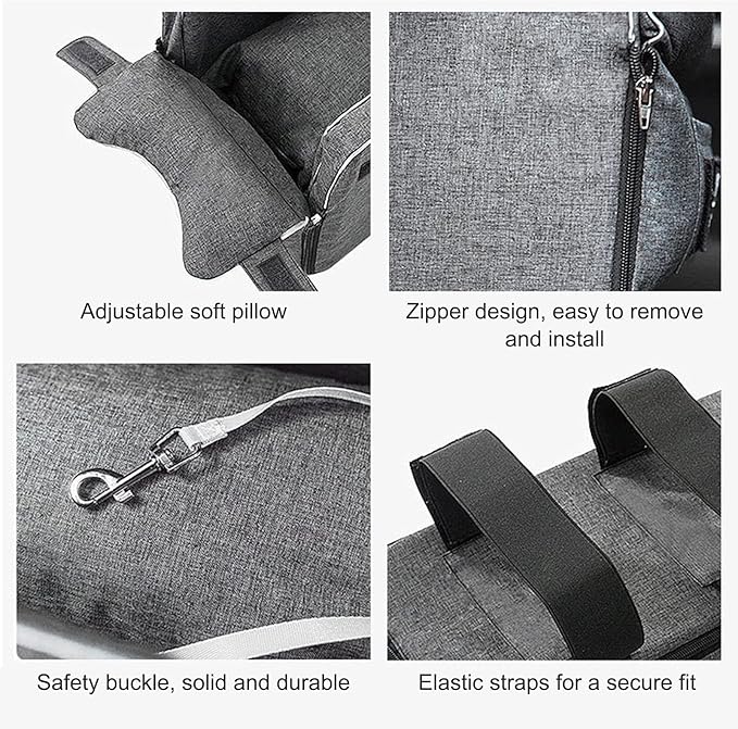 Brrnoo Console Dog Car Seat Armrest Booster Seat, Universal Cat Nest Pet Car Mat, Four Season, Grey