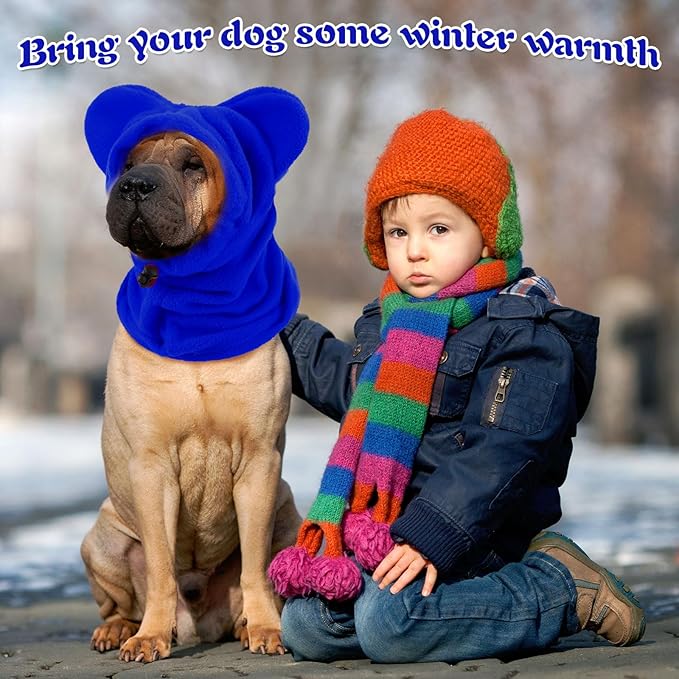 Winter Dog Hats Quiet Ears for Dogs Ear Muffs Pet Neck Warmer Scarf Hoodie Noise Protection Cover Beanie Head Wrap Costume for Pet Dog Cats(Blue,M)