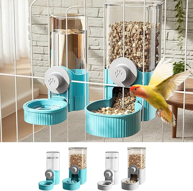 Hanging Automatic Small Pet Food Water Dispenser, Space-Saving Automatic Pet Feeder, Self-Feeding and Waterer Set Kennel Feeding Station, Large Capacity Dog Water Dispenser for Dogs Cats (Blue)