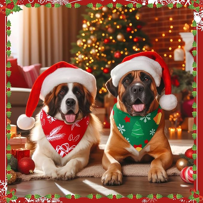 Preboun 100 Pcs Christmas Dog Bandanas Bulk Xmas Bandanas for Dogs Triangle Kerchief Bibs Scarf for Pet Xmas Costume Photo Props Accessories Pet Shops Adoption Events, 25 Styles(31.5 x 21.7 x 21.7)