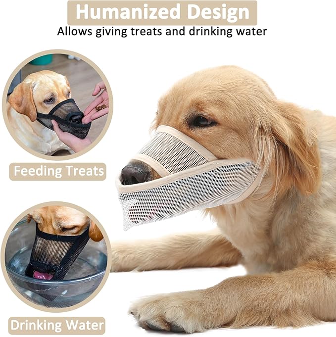 Crazy Felix Nylon Dog Muzzle for Small Medium Large Dogs, Air Mesh Breathable and Drinkable Pet Muzzle for Anti-Biting Anti-Barking Licking (M, Beige)