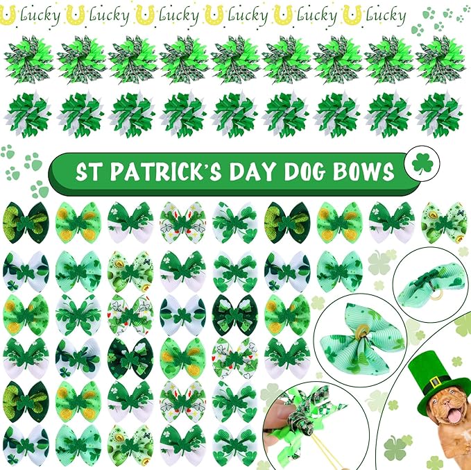 Weewooday 70 Pcs Dogs Hair Holiday Dog Bows Bowtie with Rubber Band Pet Hair Accessories Puppy Bowknot Topknot Pet Grooming Bow for Holiday Christmas Small Puppy Decor(Chic Style)