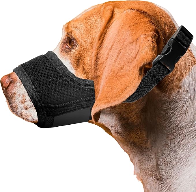 Dog Muzzle, Soft Breathable Muzzle for Small Medium Large Dogs, Air Mesh Nylon Muzzle Cover Prevent Biting Barking Chewing, Adjustable Drinkable Pet Muzzle 6 Sizes(Black,L)