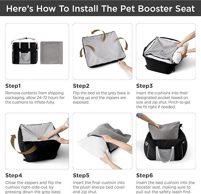 Lesure Small Dog Car Seat for Small Dogs - Waterproof Dog Booster Car Seat with Storage Pockets, Clip-On Safety Leash and Thickened Memory Foam Filling, Pet Carseat Puppy Travel Carrier Bed, Black